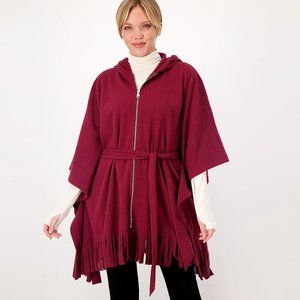 Susan Graver Weekend Fleece Hooded Poncho w Fringe - a522820